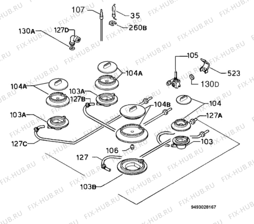 Взрыв-схема плиты (духовки) Electrolux EHT672K - Схема узла Functional parts 267